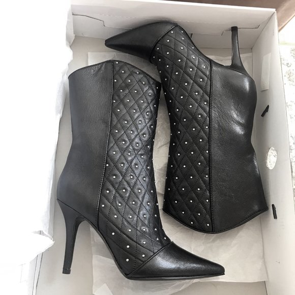 Nine West Black Studded Heeled Boots - Picture 2 of 9
